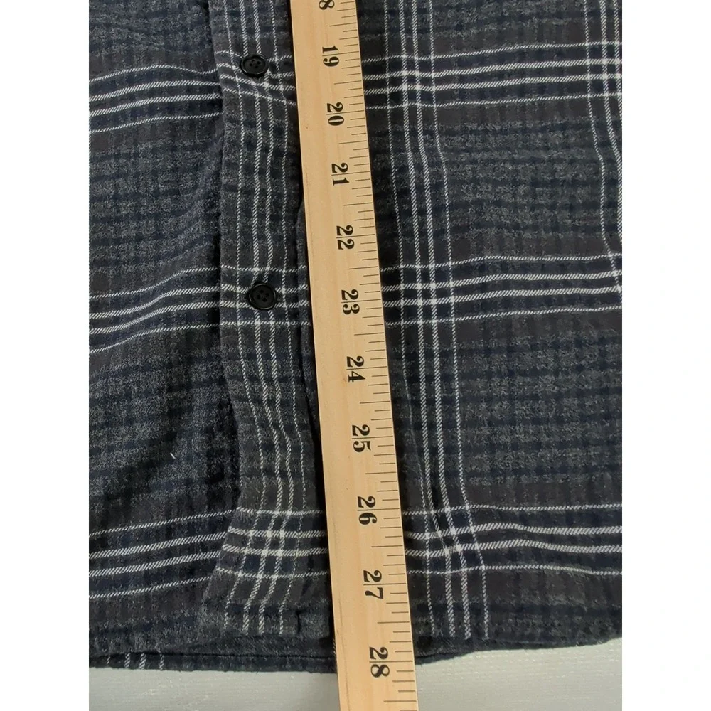 Banana Republic Flannel Shirt Mens L Blue‎ Gray Plaid Standard Fit Untucked